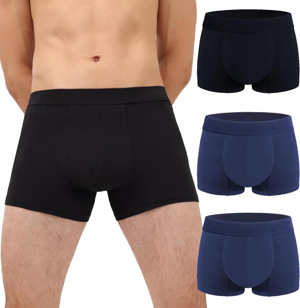 Mens Incontinence Underwear Adult Washable Bladder Control Brief 60 ML Absorbency Leak Proof Boxer Brief 3 Pack (Black 2 Blue XL) (X-Large, Black Blue Blue)
