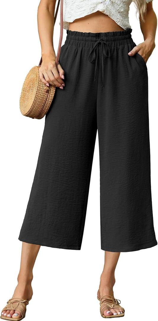 Womens Wide Leg High Waisted with Tie Belt Pockets Summer 2025 Vacation Pants Size XL