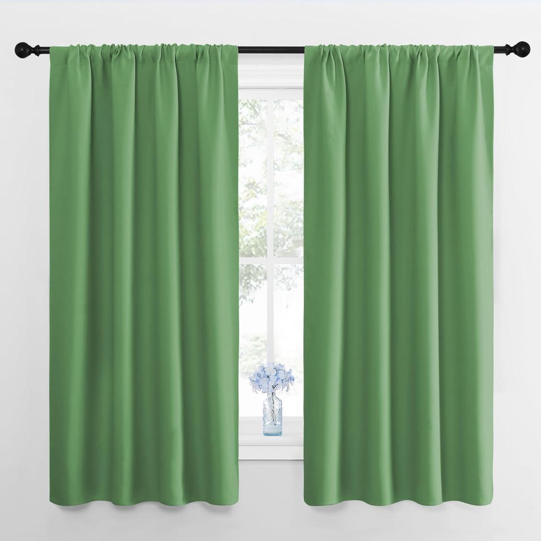 NICETOWN Kitchen Curtains, Short Blackout Curtains & Drapes, Forest Green, 34" Wide by 54" Long, 2 PCs, Thermal Insulated Blackout Curtain Panels for Kids Room, Play Room