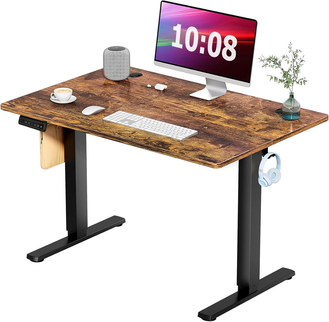 Standing Desk, Adjustable Height Electric Sit Stand Up Computer Table, 40x24 Inch Ergonomic Rising Modern Lift Motorized Gaming Desktop Workstation for Work Home Office - Rustic Brown