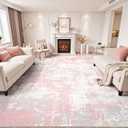 Rugflix 8x10 Area Rugs for Living Room, Washable Pink Large Rug | Machine Washable; Stain-resistant; Low Pile; Non-slip; Modern Abstract; Carpet for Nursery Girls Bedroom Dining Office Home