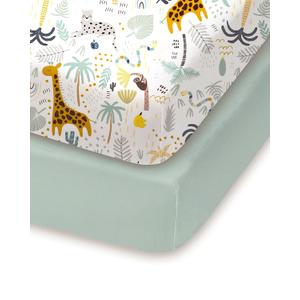 Pack and Play Sheets Fitted 2 Pack, 38x26 Graco Pack n Play Sheets for Playard & Travel Crib Mattress, Ultra Soft Jersey Knit, Breathable Stretchy Deep Pocket, Compatible with Mini Cribs (Sage Safari)