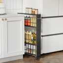 KLM Rolling Storage Cart 4-Tier Black Kitchen Cart with Wheels, Slim Storage Cart with Handle Slide Out Utility Cart Shelving Unit Organizer Trolley for Laundry Narrow Places Bathroom Small Corner