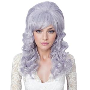 Linfairy Long Vintage 50s 60s 70s 80s Beehive Wig Retro Bouffant Updo Hairstyle Classic Costume Party Wigs for Women (Silver)