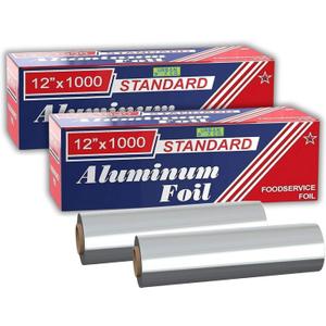 Urban Box Co.Standard Aluminum Foil Roll 12" x 1000 ft (2 Pack), Commercial Grade Silver Foil Wrap, Heat Resistant,Tear -Resistant, Extra Strong for Catering, Baking, Cooking & Food Service Use