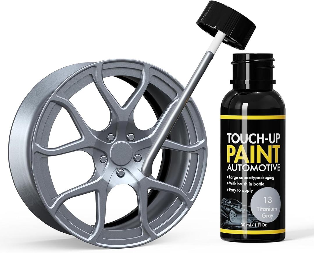 Titanium Gray Rim Touch Up Paint, Automotive Touch Up Paint Bottles with Brush, Car Wheel Scratch Repair Touch Up Paint, Quick and Easy Fix Rim Scratches, Chips, Curb Rashes and Surface Damage