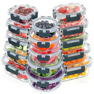 VERONES 26 Pieces Glass Meal Prep Containers Set, 13 Containers, Stackable Glass Food Storage Containers with Lids-Airtight Lunch Containers，for Microwave, Oven, Freezer & Dishwasher,Grey