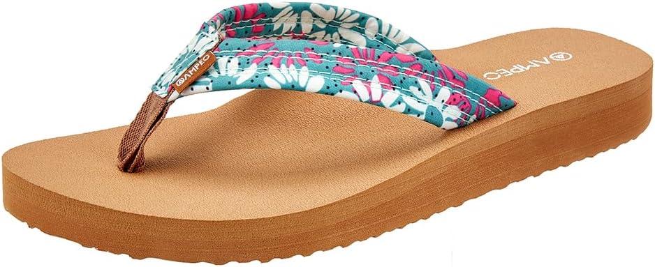 Ampeo Women's Arch Support Flip Flops Comfortable Casual Summer Beach Thong Sandals (10, Floral Green)