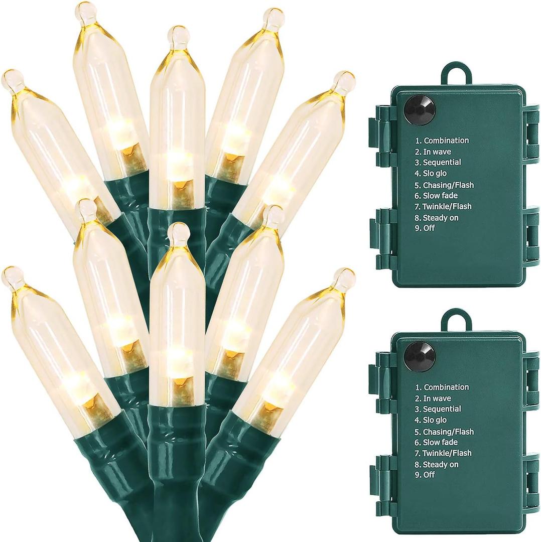 Outdoor String Lights Christmas Lights 50 LED Battery Operated String Lights Fairy Lights for Christmas Tree Wedding Wreath Party Home Garden Indoor, Waterproof, 18ft, Warm White, 2 Pack