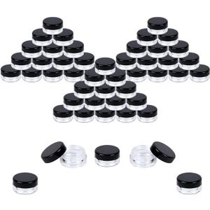 Houseables Sample Containers, Lip Balm Containers, Sample Jars, Mini Jars with Lids, Small, Empty for Makeup, Powder, Gloss, Cosmetic, Tiny, Chapstick, Dab, Wax, Scrub, Little, Plastic, 3 Gram, 50 PK (Black)