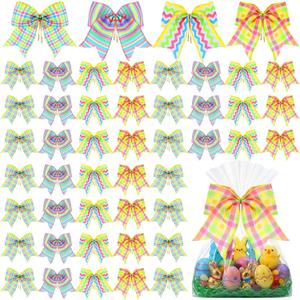 Daifunli 48 Pcs 6 Inch Easter Bows for Wreath Easter Bows Bulk for Gift Wrapping Holiday Basket Ornaments Party Decor