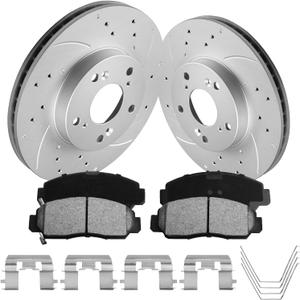 Front Brake Kit Geomet For 2003-2007 Accord(3.0L V6 11.1in Rotors ONLY), 2006-2012 Civic GX, 2013-2015 Civic Natural Gas |Anti-Rust Geomet Coated| D1608-8392 & 31305 Brake Pads And Discs 282mm