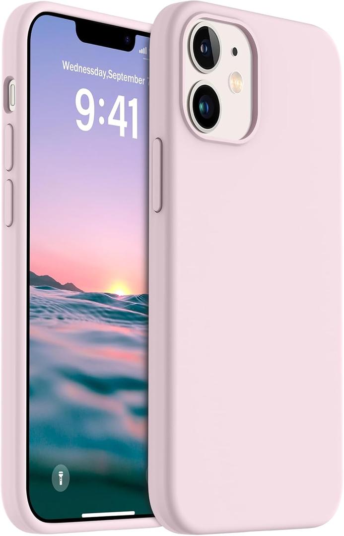 AOTESIER Shockproof Designed for iPhone 12 Mini Case, Food Grade Liquid Silicone Phone Case with [Soft Anti-Scratch Microfiber Lining] Drop Protection 5.4 inch Slim Thin Cover, Ice Pink
