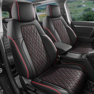 Seat Covers Custom Fit 2017-2022 Honda CR-V, Premium Faux Leather Car Seat Protector, Pet Friendly Interior Cover for CRV(BlackRedLine, Full Set)