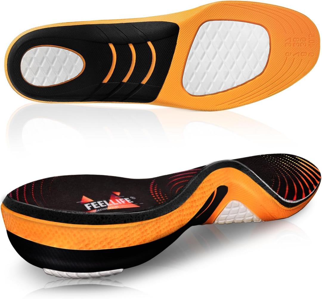FEELLIFE Plantar Fasciitis Relief Shoe Insoles [1-Pair], Arch Support Insoles, Running Athletic Gel Shoe Inserts for Men Women, Orthotic Inserts for Arch Pain [Trim to Fit: Men 6-10/Women 7-11] (Black)