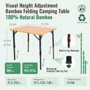 KingCamp Bamboo Camping Table with Adjustable Height (265LBS), 31.5''x23.6''-Large