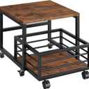 HOOBRO End Table, Mini Fridge Stand with Storage, Mini Fridge Cabinet with Wheels and Adjustable Feet, Sturdy Metal Frame, for Living Room, Bedroom, Office, Rustic Brown and Black BF155TL01, 19.7"L x 19.7"W x 17.3"H