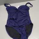 Colloyes Women's Twist Front One Piece Swimsuits Ruched Bathing Suits Sweetheart Neckline Swimwear Navy Blue Size Small