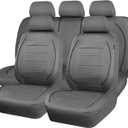 CAR PASS Piping Faux Leather Car Seat Cover Full Set,Grey Breathable Leather Seat Covers for Cars, Airbag Compatible,Universal Fit for SUVs,Van,Sedans,Small Trucks (Full Set, All Gray) (Grey with charcoal stripes)
