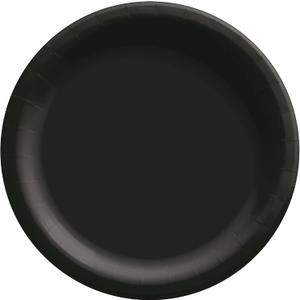 Amscan et Black Round Paper Plates - 8.5" (50 Pc) - Sturdy & Eco-Friendly Party Essentials - Perfect for Celebrations & Events