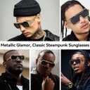 Dollger Retro Steampunk Sunglasses Men Trendy One Piece Irregular Metal Sunglasses (A1:black)