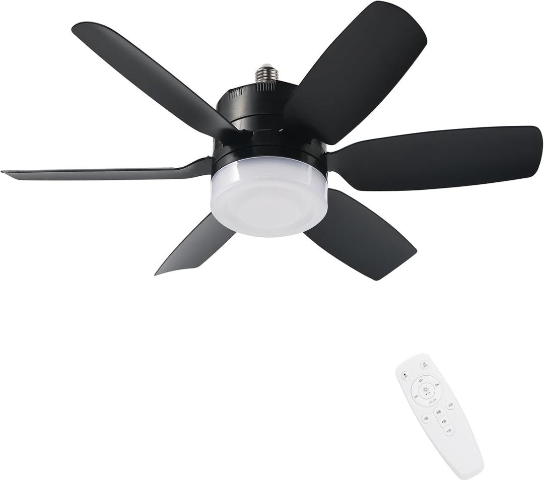 20.5'' Socket Fan Light with Memory Function, 5 Fan Speeds with Adjustable Light for Bedroom, Kitchen, Living Room, 8 Hours Timer, Black (Remote Need Paired Before Use)