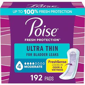 Poise Fresh Protection Ultra Thin Female Incontinent Pad Long Length 14.1 Inch Length 48Pads 4 Pack