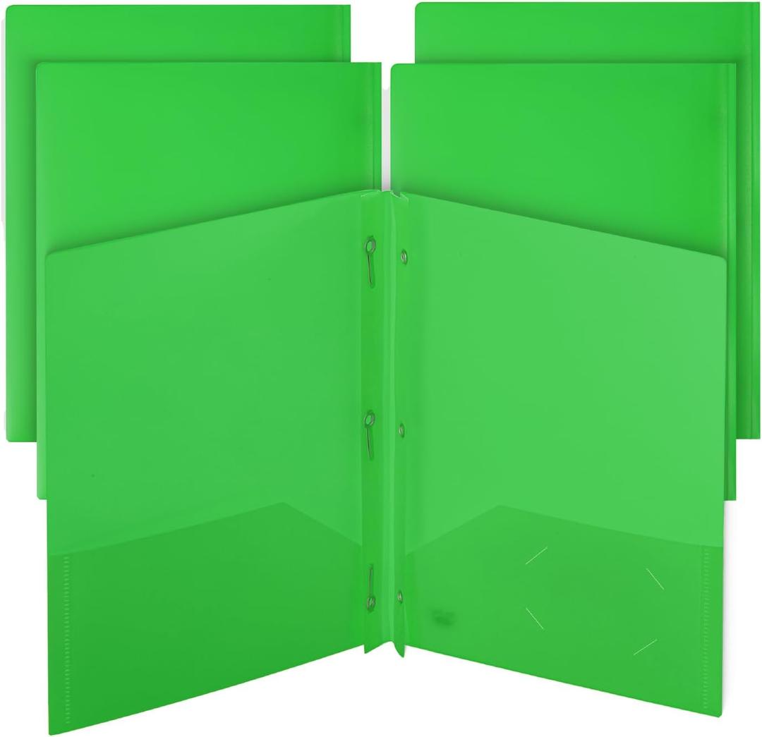 Mr. Pen- Plastic Folders with Pockets and Prongs, 5 Pack, Green, Pocket Folders, Folders with Prongs, File Folders with Fasteners, 2 Pocket Folder