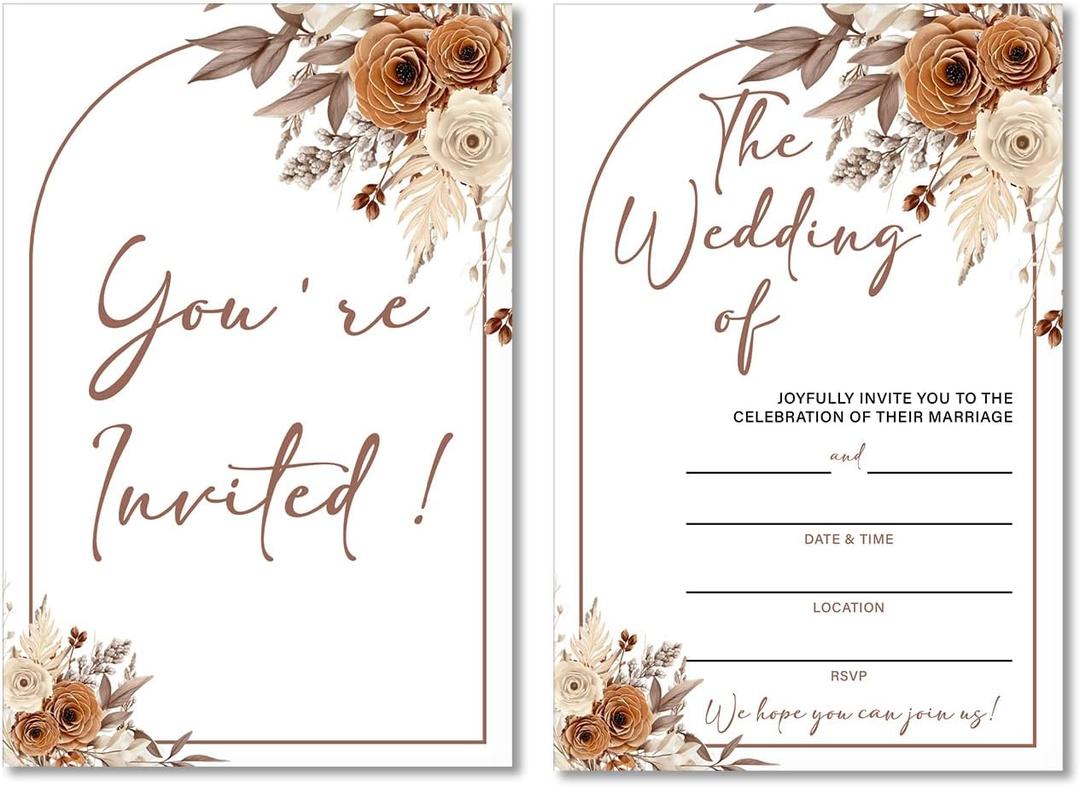 Soiceu Floral Fall Wedding Invitations Autumn Fall Marriage Wedding Party Invites with Envelopes Set of 20