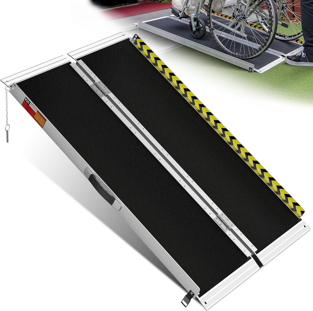 VNN Portable Wheelchair Ramp 4FT, Non-Slip Aluminum Ramps for Wheelchairs for Home, Handicap Wheelchair Ramps for Home Steps, Aluminum Loading Dock Plates, Doorways, Black
