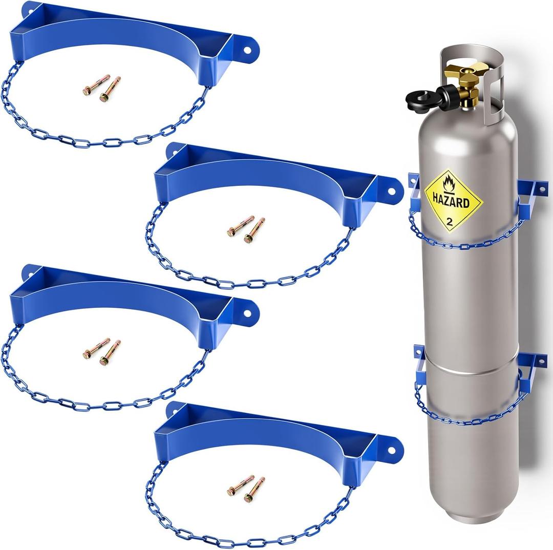 4 Pcs Gas Cylinder Wall Bracket Oxygen Cylinder Holder Wall Mount Steel Tank Bracket with Safety Chain for 40l Gas Bottles, Universal Mounting Brackets for Industrial Laboratory Use
