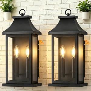 Large Outdoor Wall Lights, Dusk to Dawn Outdoor Lighting, Exterior Lighting Fixtures Wall Mount, Wall Sconce Light Outdoor Lanterns for Porch Garage, Black 18 Inch 2-Light, 2-Pack