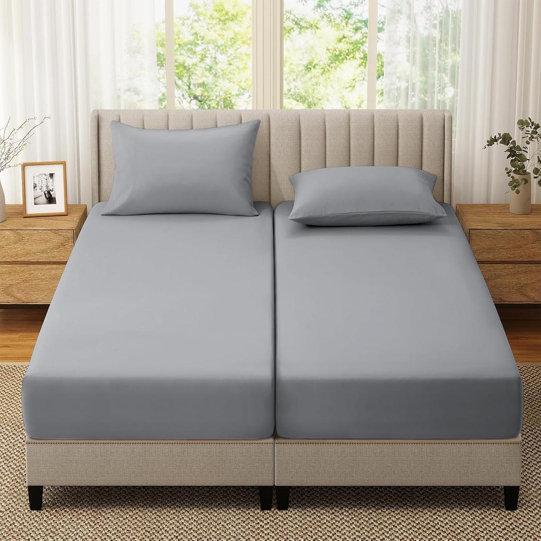 SiinvdaBZX 2-Pack Split King Fitted Sheets for Adjustable Bed, Ultra-Soft Microfiber Twin XL Sheets Fitted Mattress Cover, Fits 16" Deep Pocket - Breathable & Wrinkle Resistant (Light Gray)