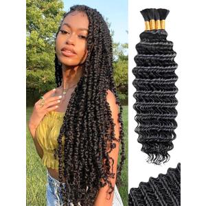 Human Braiding Hair for Boho Braids 24 Inch 100 g 4 Bundles Deep Wave Bulk Human Hair for Braiding No Weft 10A Curly Human Hair Extensions for Braids Wet and Wavy (1B)