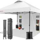 10x10 Pop Up Canopy with Sidewall, One-Person Setup - Sturdy Frame, UV & Water Resistant Canopy Tent w/Wheeled Carry Bag for Beach, Patio, Camping & Events
