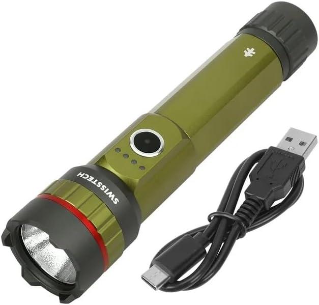 Swiss Tech Tglich Flashlight, 5000 Lumen, LED, Rechargeable, IP67 Waterproof, Magnet Tailcap
