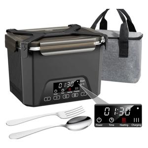 Cordless Electric Lunch Box, 1.2L Self Heating Lunch Box Battery Powered with Automatic Heating, BPA Free, Meal Prep Friendly, Portable Food Warmer for Work, Construction, Truck & Travel (Black)