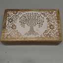 Handmade Wooden Engraved Decorative Jewelry Trinket Holder Keepsake Storage Box Multipurpose Use As Watch Box Gift for Men & Women (Natural & White) (Natural White 2)