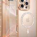 DOMAVER Desert Titanium for iPhone 16 Pro Max Case Glitter with 2X Screen Protector [Fit for MagSafe] Cute Girly Bling Diamond Phone Case Built-in Camera Lens Protector, Military Protection Cover