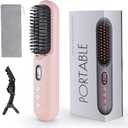 LAMA Cordless Hair Straightener Brush - Portable Hair Brush - 20s Fast Heating - 130 Million Plasma for Frizz-Free Shine, 9000mAh Mini Hair Straightener Comb for Women Travel, LED Display Hot Comb,PK (Light Pink)