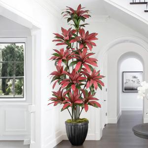 Artificial Dracaena Tree 8ft(96in) Tall Large Faux Silk Plants with Realistic Trunks and Red Leaves, Fake Floor Potted Artificial Plants for Home Office Indoor Decor (8feet,1Pack)