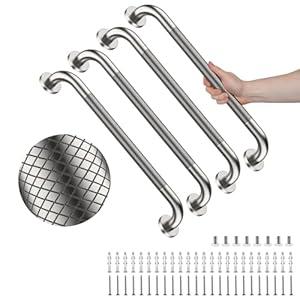 4 Pack 24 Inch Shower Grab Bar, YuanDe Brushed Nickel Bathroom Grab Bar Handle w/ Anti-Slip Knurled Grip, Stainless Steel Bath Balance Bar, 1.25" Diameter Safety Hand Rail Support, Handicap Elderly