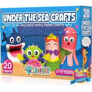 Craftikit 20 Under the Sea Arts & Crafts Kits for Kids Mermaid & Sea Animal Paper Crafts for Girls & Boys Ages 4-10 Preschool Art Supplies & Toddler Craft Set