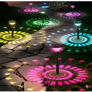 Ensenior Solar Pathway Lights IP65 Waterproof, RGB Color Changing & 6500K Cool White, 8-16Hr Runtime, Flower Pattern Garden Lights for Walkway Porch Yard - 10 Pack