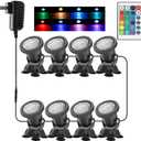Color Changing Spotlight Underwater Pond Lights, Colored LED Fountain Lights Outdoor Landscape Spot Light RGB IP68 Waterproof Submersible Dimmable for Garden Yard Lawn Halloween (8 Lights)