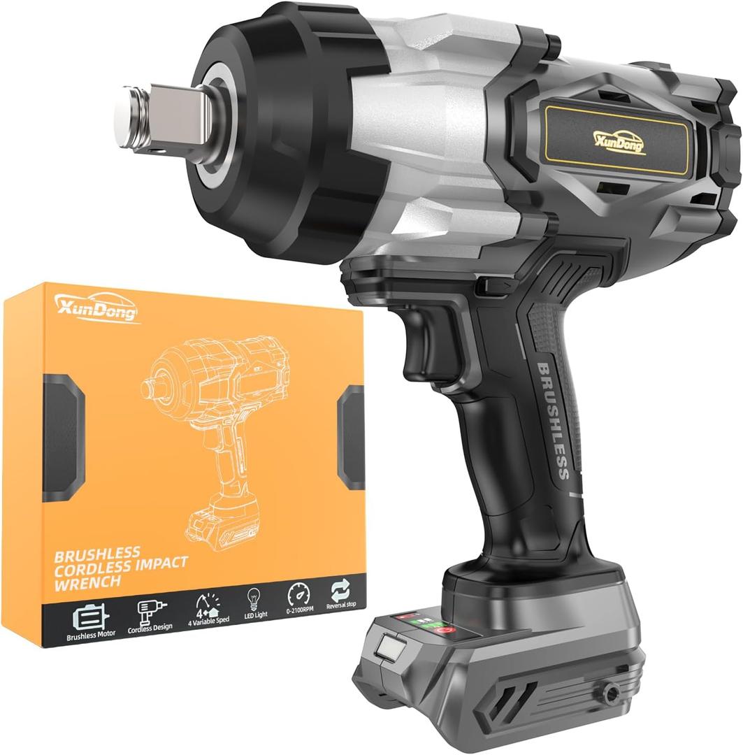 Cordless Impact Wrench 3/4" Compatible with Dewalt 20V Battery, 1850Ft-lbs(2500N.m) High Torque Impact Gun Heavy Duty, Brushless Electric Power Impact Driver with 4 Speed Modes & LED Work Light
