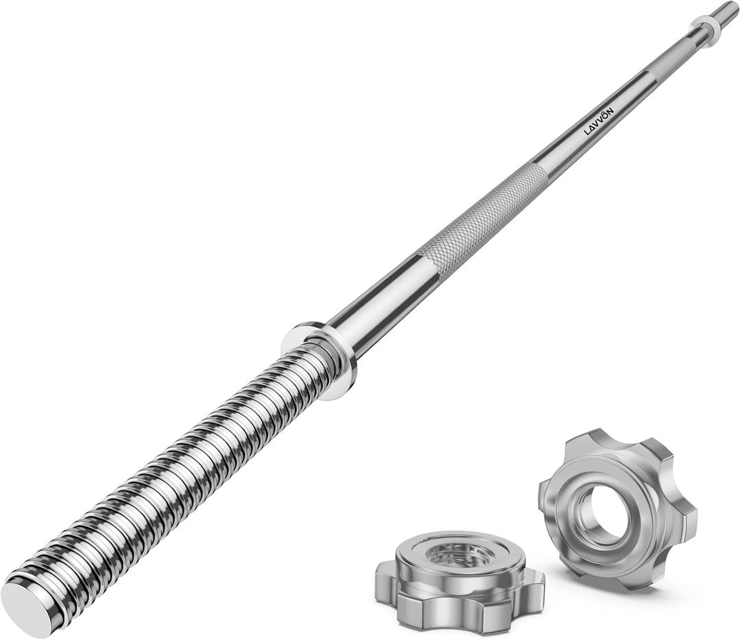 55" Weight Lifting Bar, 1" Standard Straight Barbell Bars for Weight lifting, Olympic Barbell Bar for Bench Press/Hip Thrusts/Squats/Lunges for Gym and Home, 2 Star Star-nuts (480lb Weight Capacity) (Silver)