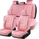 Pink Leather Car Seat Cover Full Set, Anti-Slip Universal