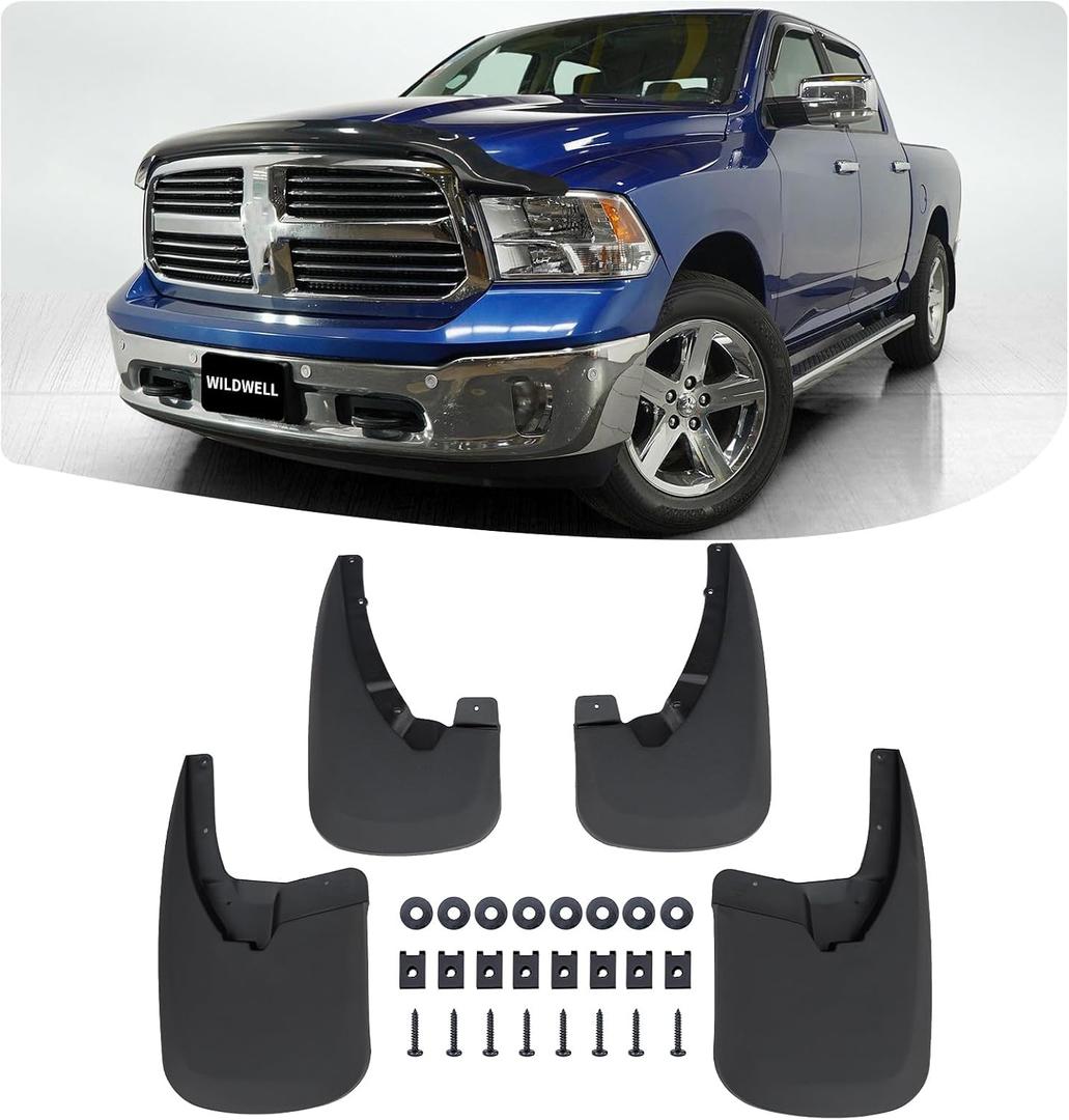 WildWell Mud Flaps Guards For 2009-2018 Dodge Ram 1500/ 2019-2024 Ram 1500(Classic Body Only), 2010-2018 Ram 2500/3500 w/Single Rear Wheels, Splash Guards Set 4PCS (Without Fender Flares)