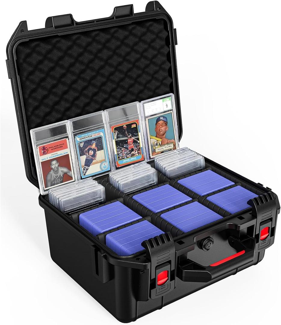 Card Storage Box for Graded Sports Cards  Waterproof Protective Case for PSA, CGC, BGS Slabs, Toploaders, and Magnetic Holders, Holds 600+ Cards, Ideal for Baseball, Basketball, and Football (Black)